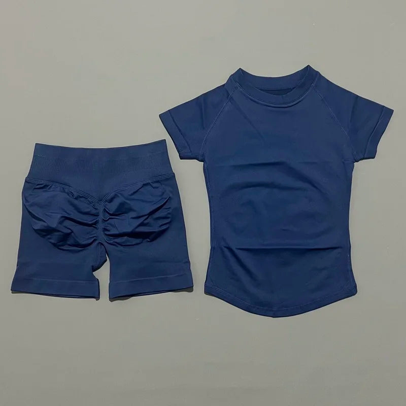 Conjunto deportivo de 2 piezas: top manga corta y calza sin costuras