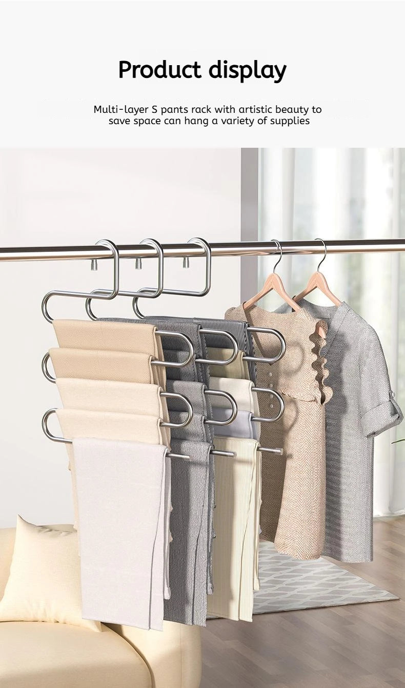 Perchero Plegable de 5 Niveles en Acero Inoxidable para Pantalones y Ropa