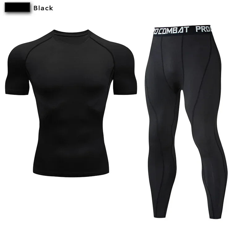 Conjunto deportivo de compresión para hombre, remera y calza elastizada