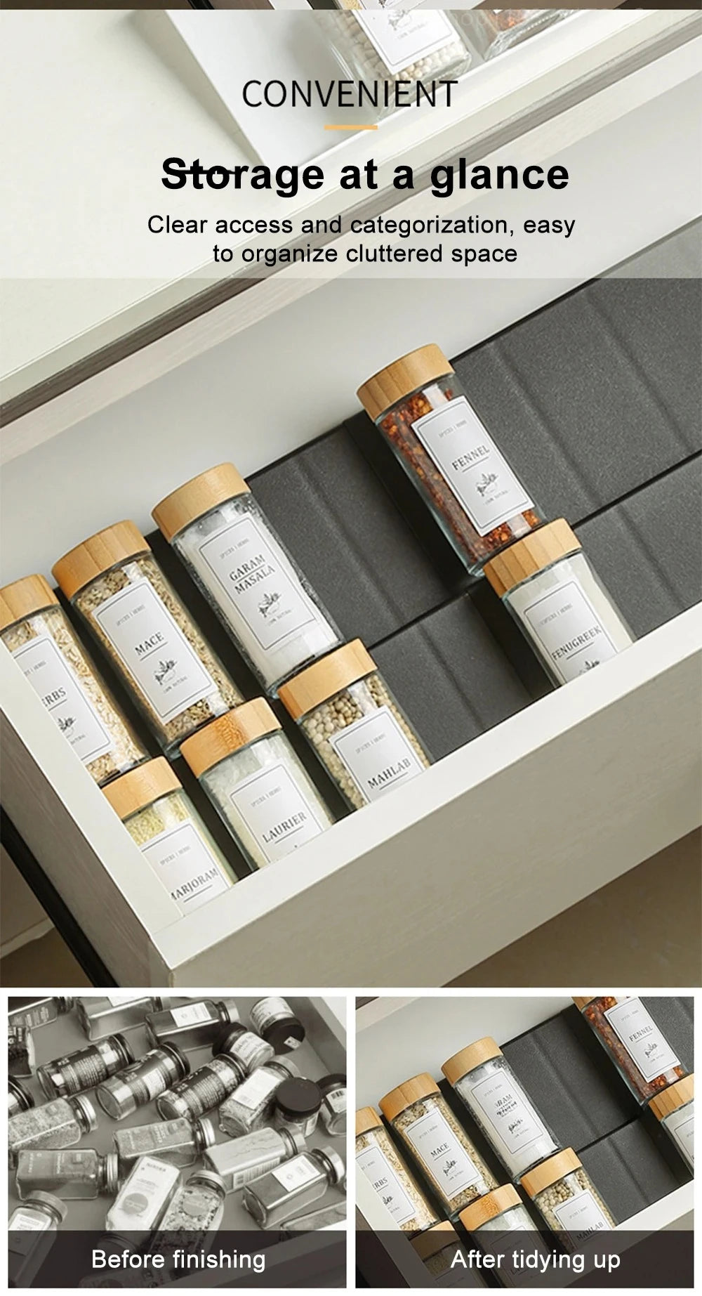 Organizador de especias para cajón, 4 niveles ajustables, para frascos y botellas de condimentos