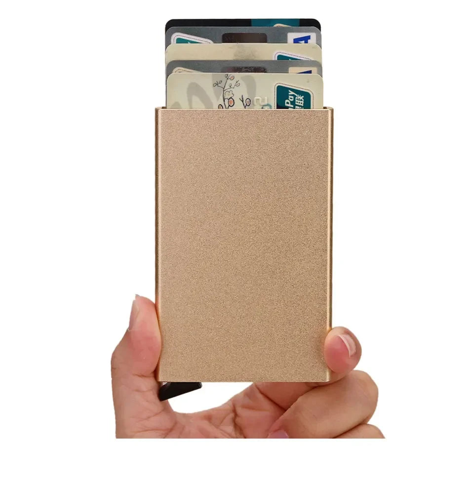 Tarjetero RFID de Metal Ultra Fino con Apertura Pop Up