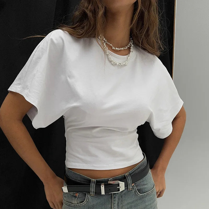 Remera Cropped Corset Cuello Redondo Mujer