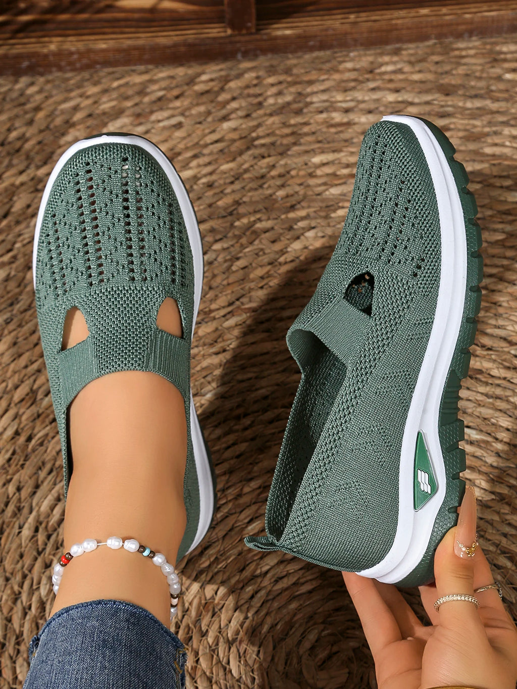 Zapatillas de Mujer Tejidas con Cierre Slip-On y Suela Antideslizante