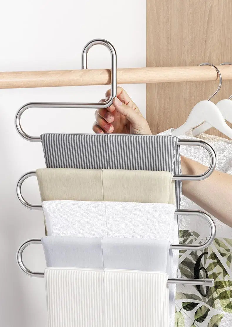 Perchero Plegable de 5 Niveles en Acero Inoxidable para Pantalones y Ropa