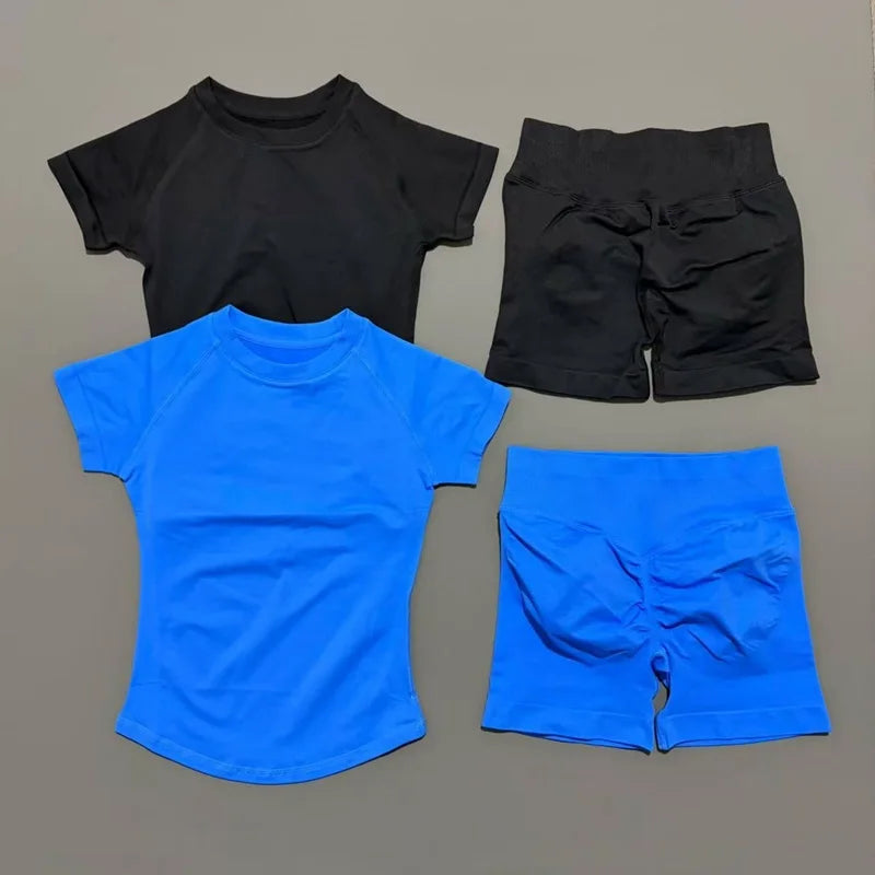Conjunto deportivo de 2 piezas: top manga corta y calza sin costuras