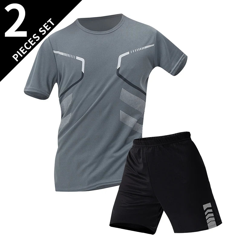 Conjunto deportivo de remera y short para hombre, secado rápido - talles grandes