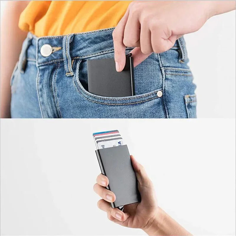 Tarjetero RFID de Metal Ultra Fino con Apertura Pop Up