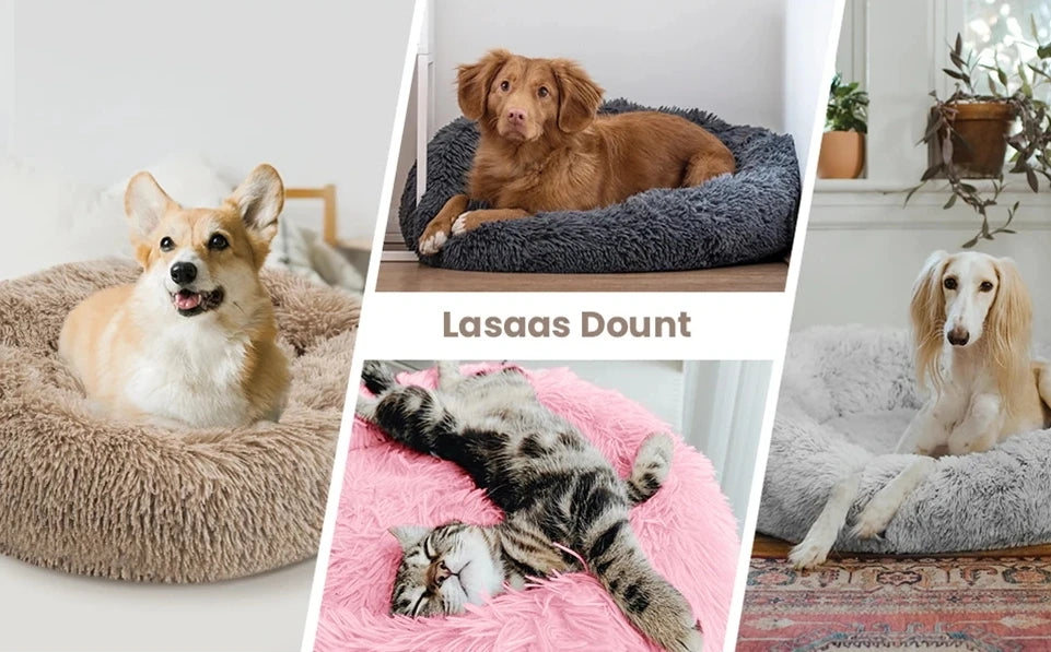 Cama Redonda de Peluche Suave para Perros y Gatos, 6 Tamaños