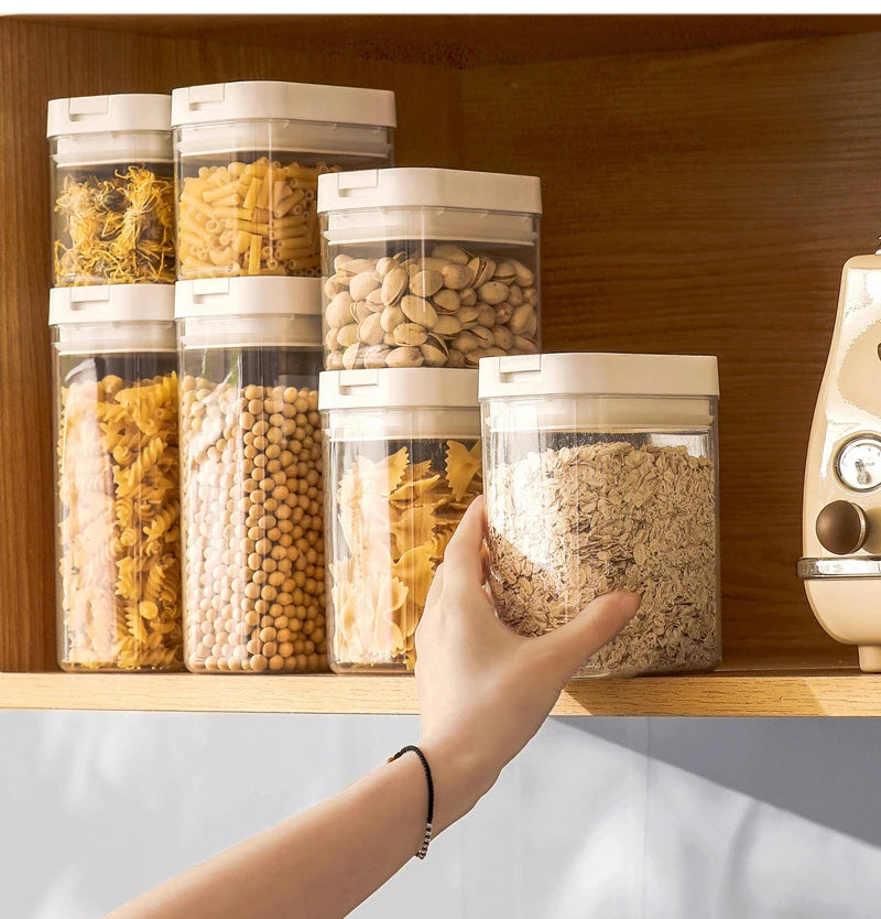 Frasco Hermético de Plástico Transparente para Pasta y Granos