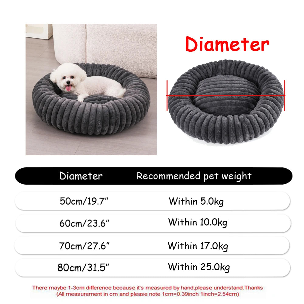 Cama Redonda de Peluche Suave para Perros y Gatos, 6 Tamaños