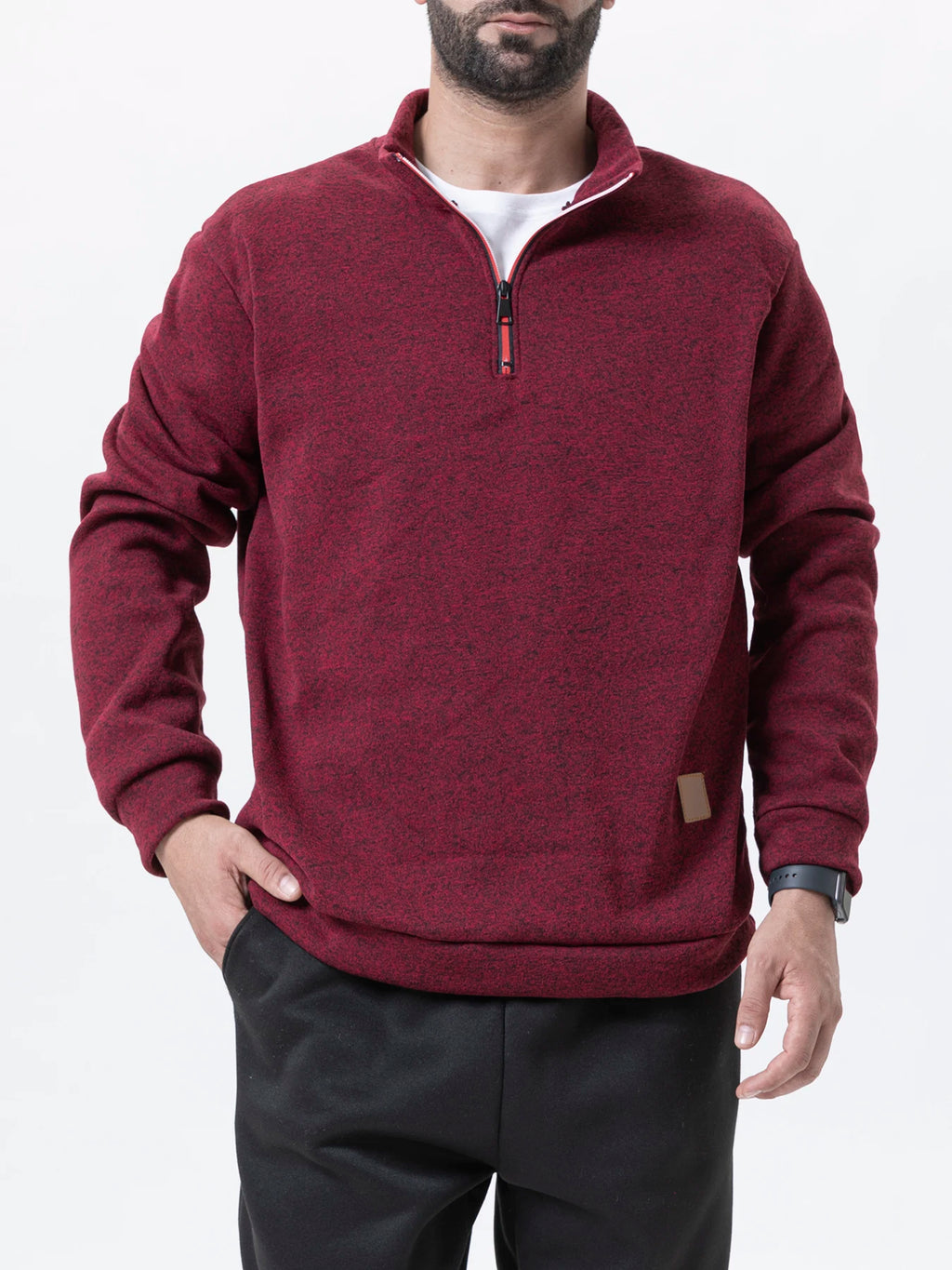Buzo de Hombre con Media Cremallera y Cuello Alto, Tejido Grueso Liso