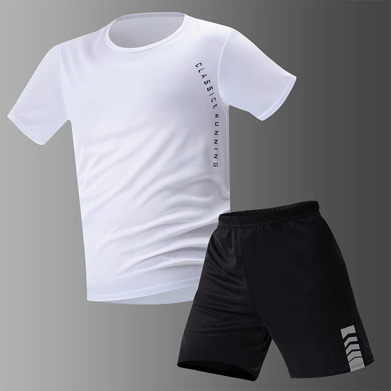 Conjunto deportivo de remera y short para hombre, secado rápido - talles grandes