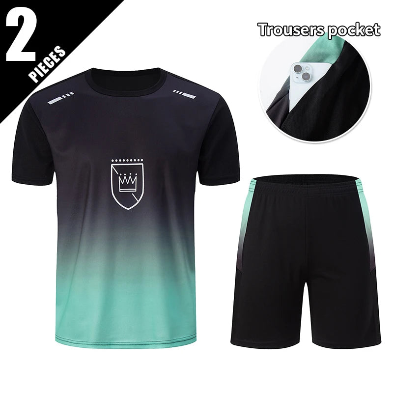 Conjunto deportivo de remera y short para hombre, secado rápido - talles grandes