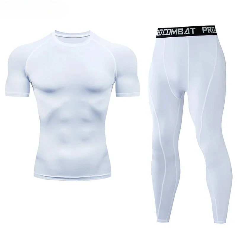 Conjunto deportivo de compresión para hombre, remera y calza elastizada