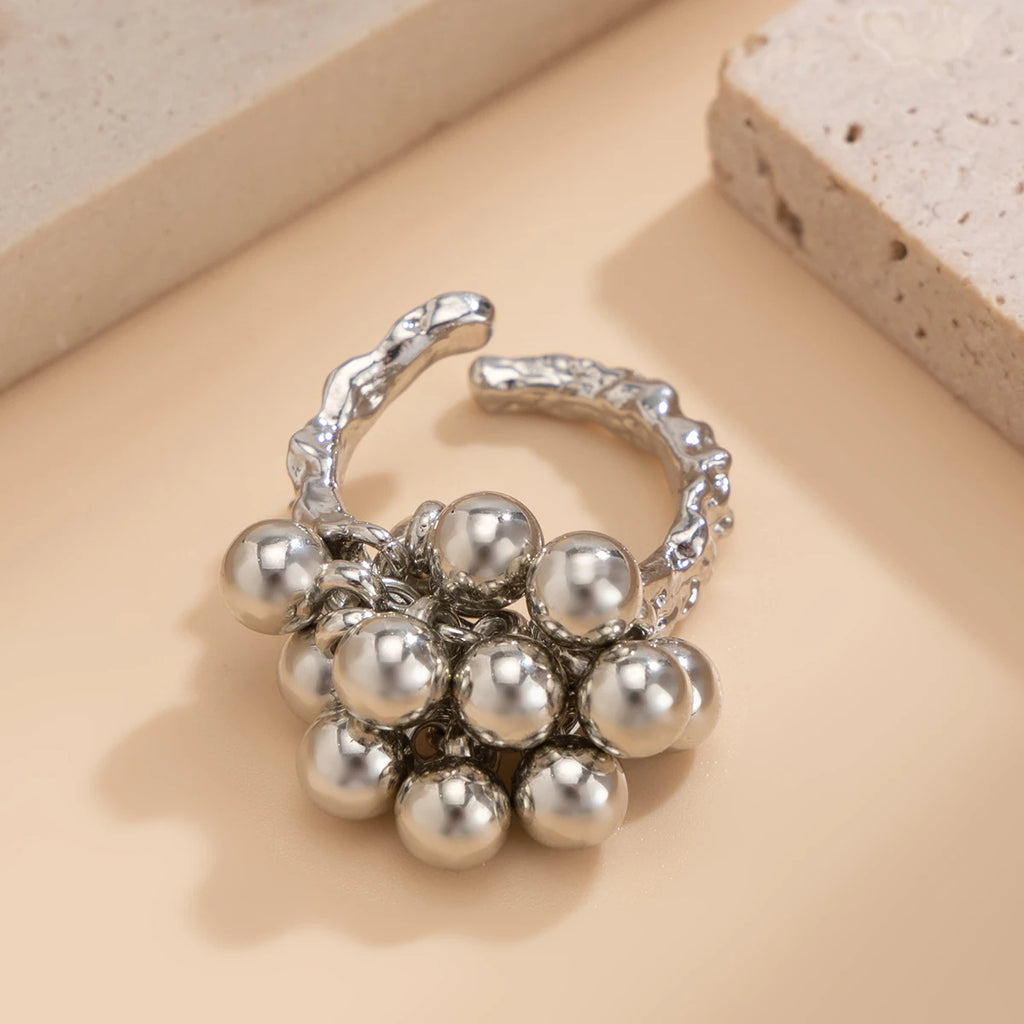Anillo abierto unisex con esfera pequeña y diseño geométrico
