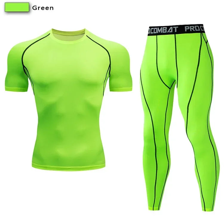 Conjunto deportivo de compresión para hombre, remera y calza elastizada
