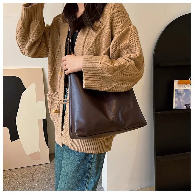 Cartera Tote Grande Estilo Retro con Bolsillo Interior
