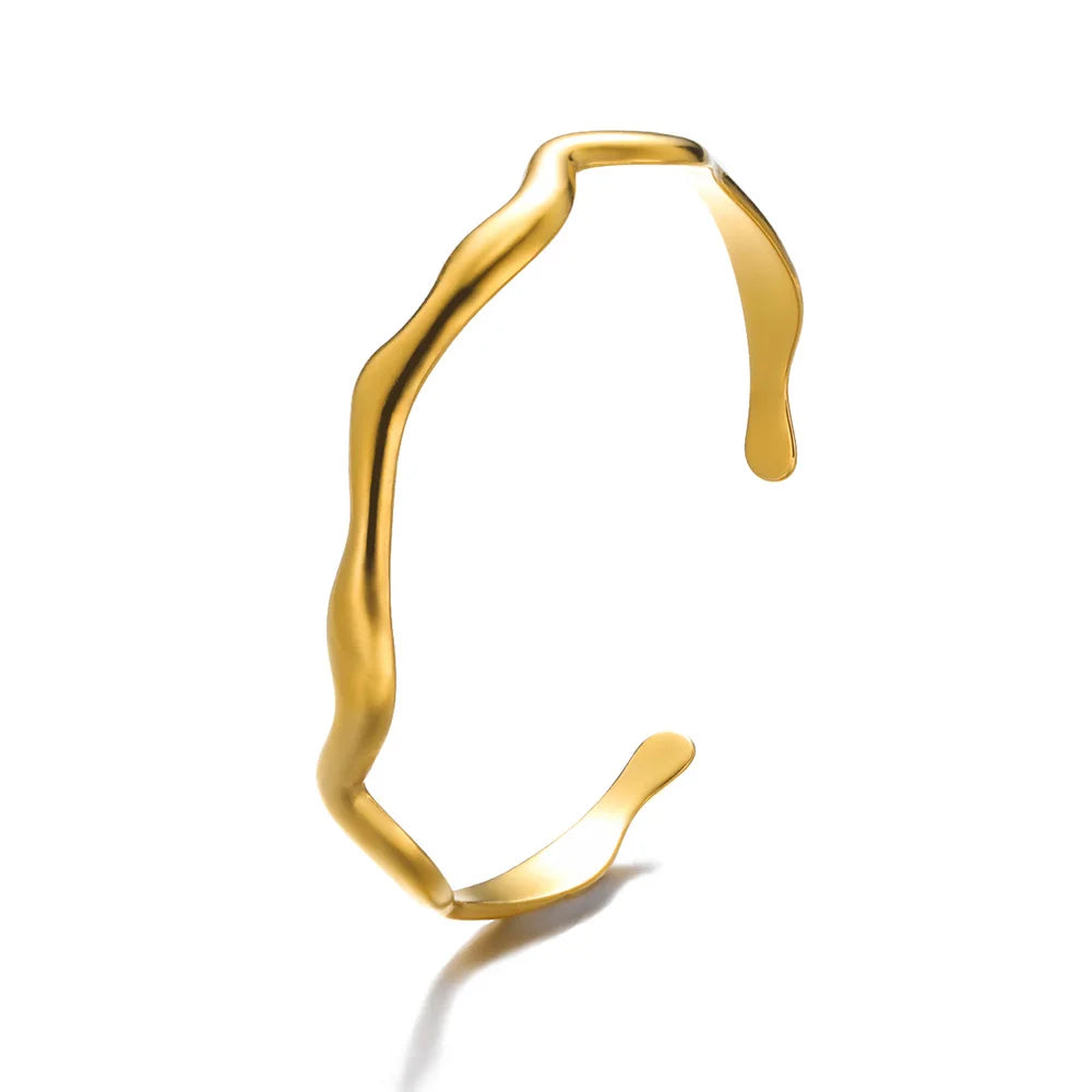 Pulsera Brazalete Abierta de Acero Inoxidable Dorado con Diseño Clásico