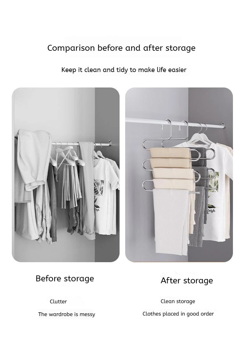 Perchero Plegable de 5 Niveles en Acero Inoxidable para Pantalones y Ropa