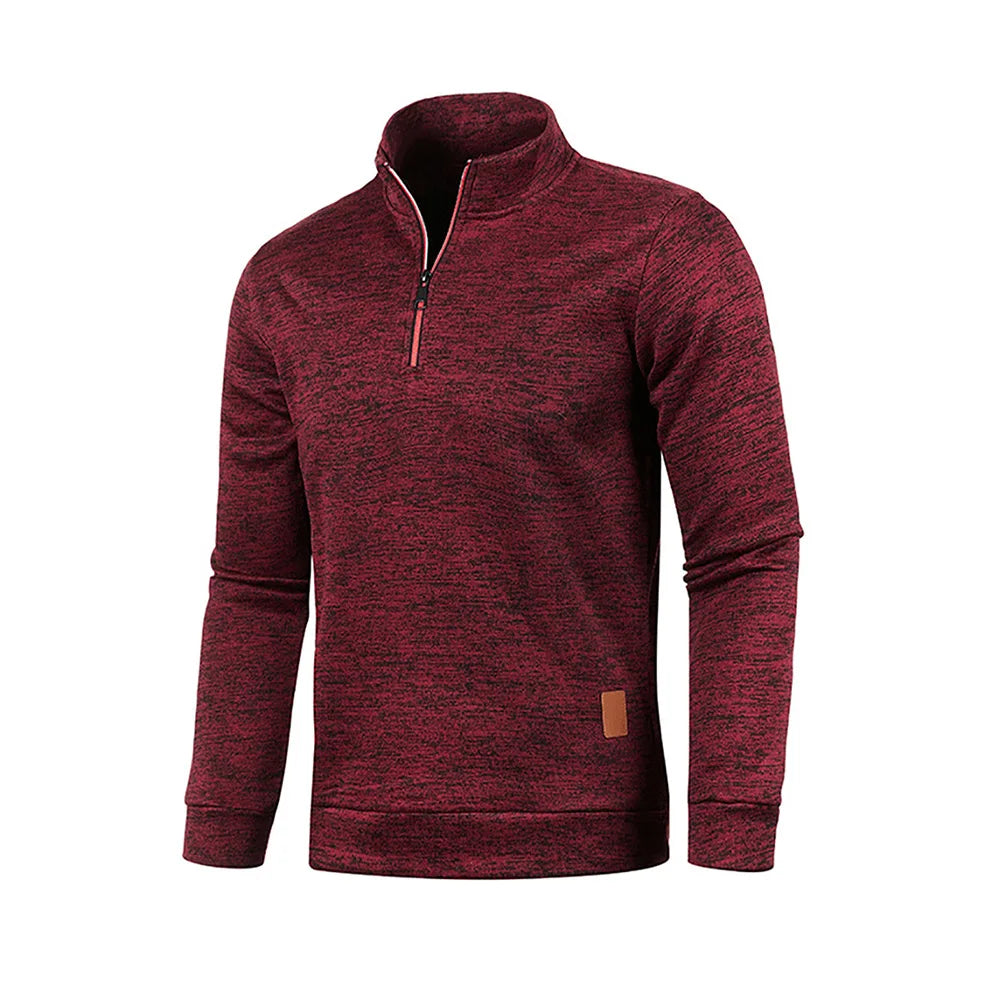 Buzo de Hombre con Media Cremallera y Cuello Alto, Tejido Grueso Liso