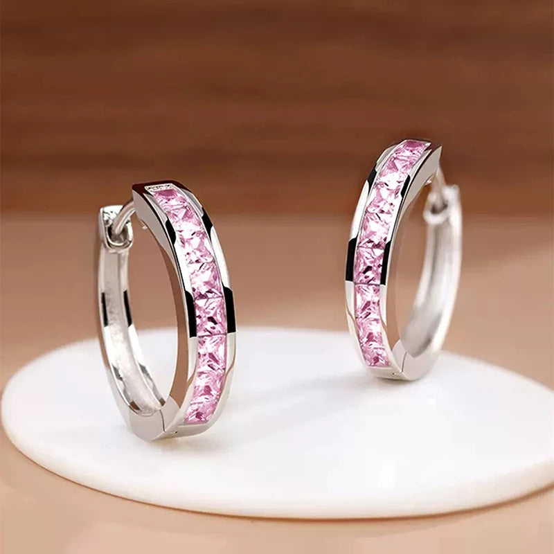 Aros Argolla con Circonias Cuadradas, Diseño Clásico y Elegante