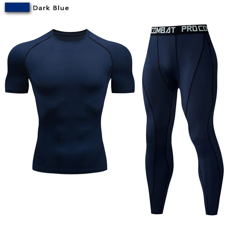 Conjunto deportivo de compresión para hombre, remera y calza elastizada