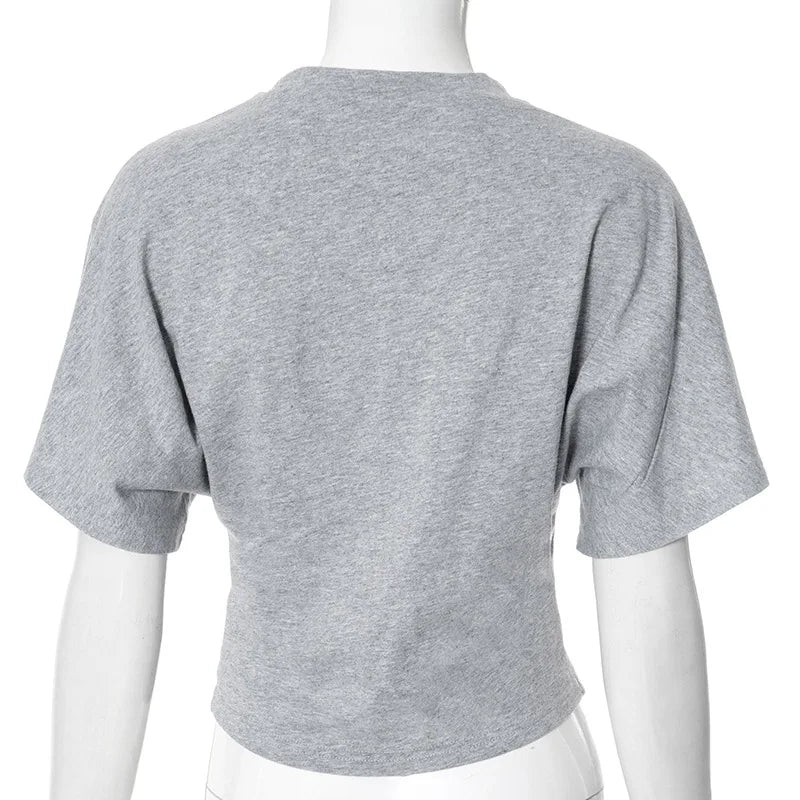 Remera Cropped Corset Cuello Redondo Mujer