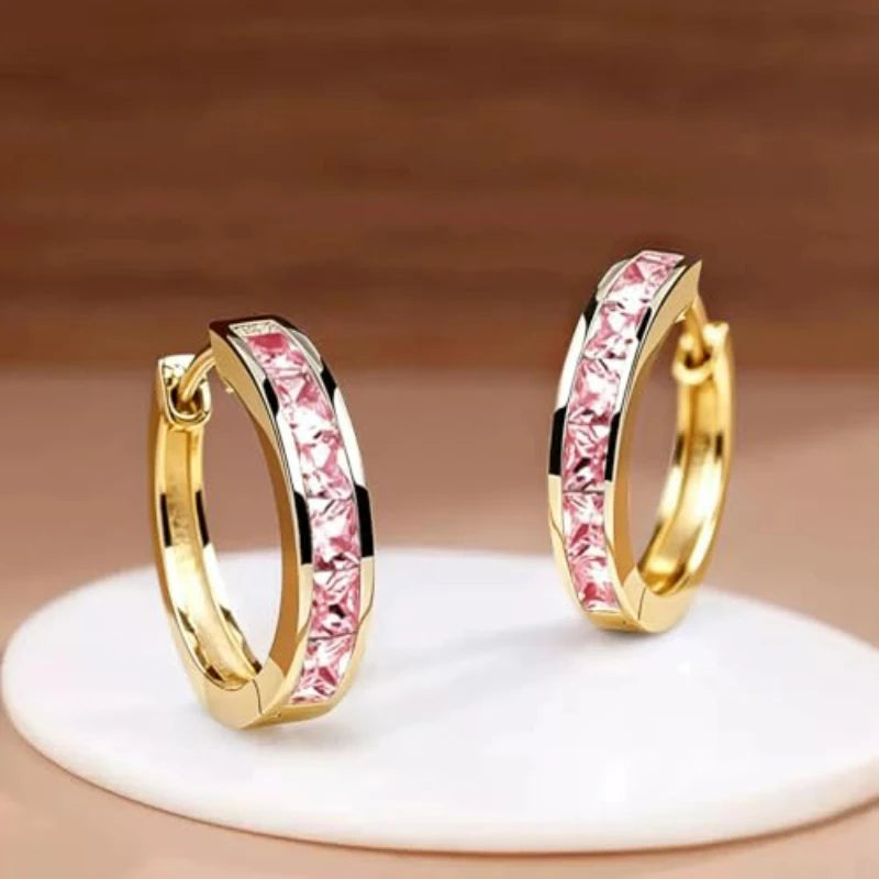 Aros Argolla con Circonias Cuadradas, Diseño Clásico y Elegante