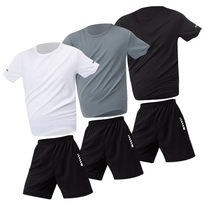 Conjunto deportivo de remera y short para hombre, secado rápido - talles grandes