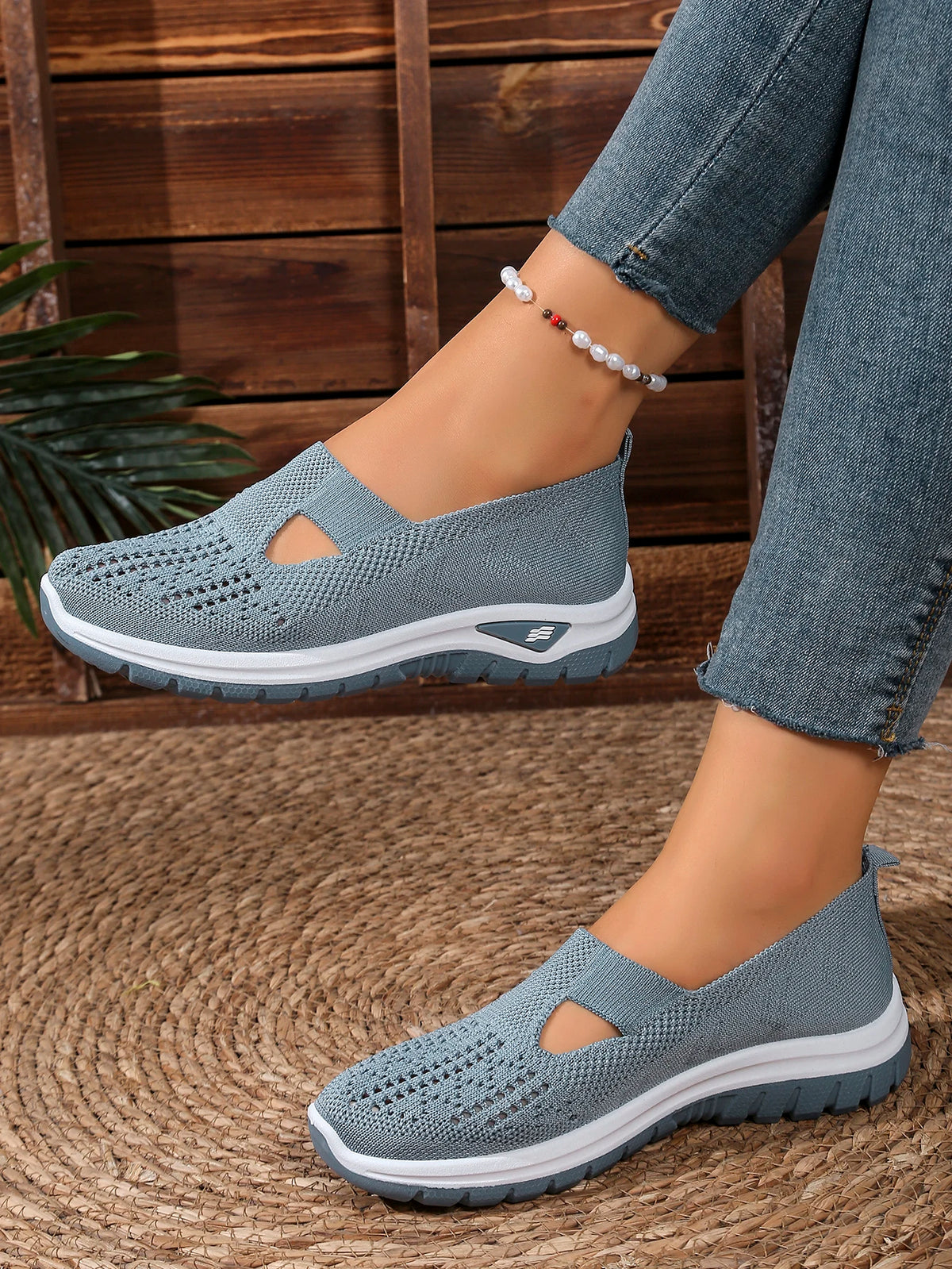 Zapatillas de Mujer Tejidas con Cierre Slip-On y Suela Antideslizante