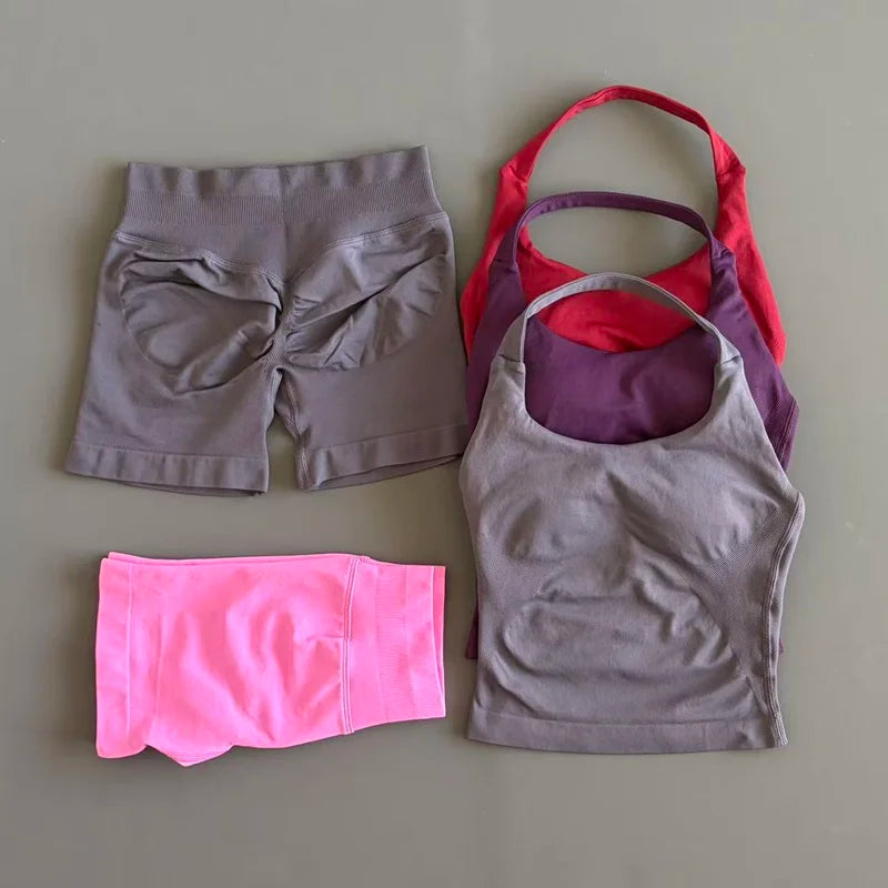 Conjunto Deportivo de 2 Piezas Top Halter y Short Modelador para Mujer