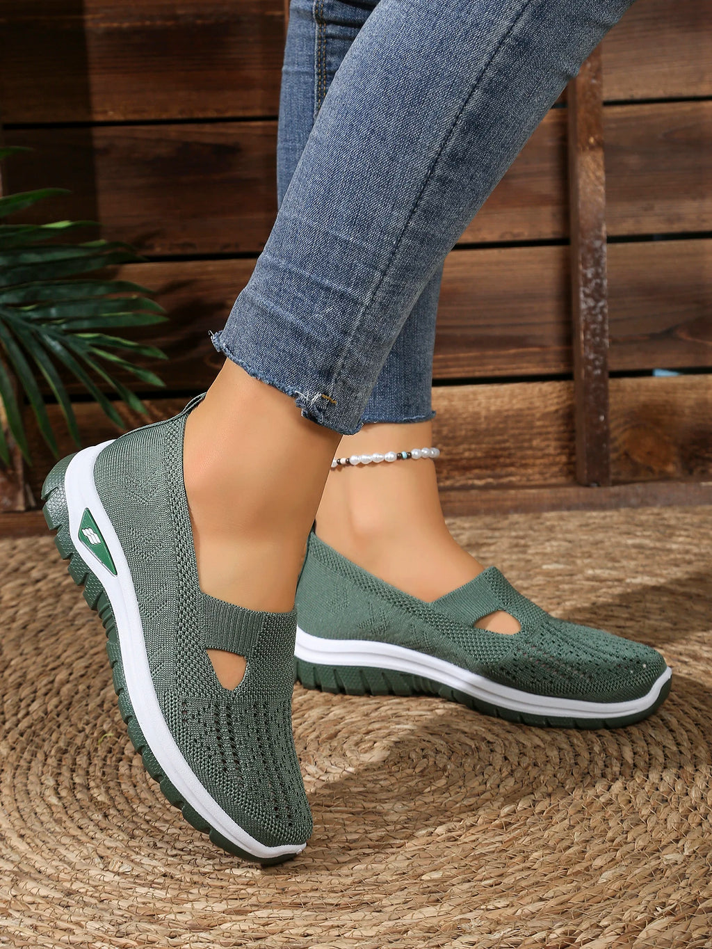 Zapatillas de Mujer Tejidas con Cierre Slip-On y Suela Antideslizante