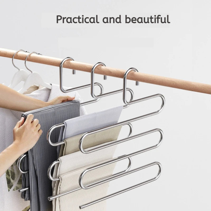 Perchero Plegable de 5 Niveles en Acero Inoxidable para Pantalones y Ropa