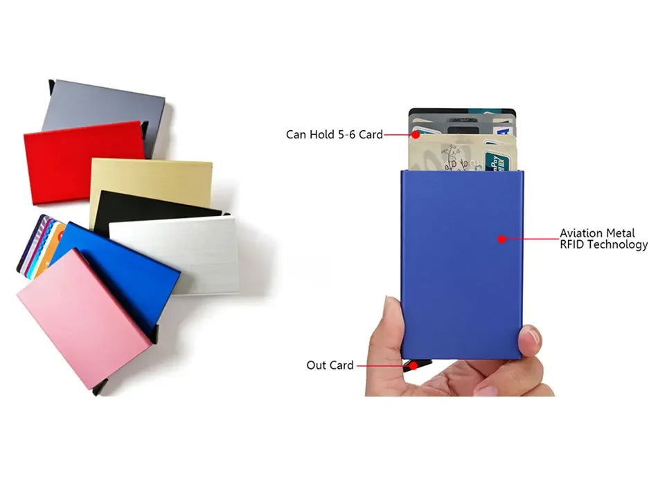 Tarjetero RFID de Metal Ultra Fino con Apertura Pop Up