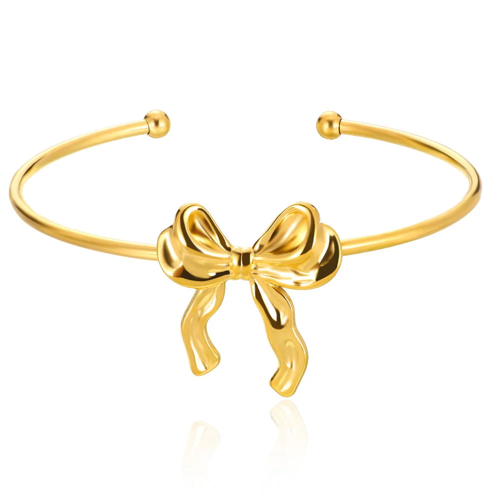 Pulsera Brazalete Abierta de Acero Inoxidable Dorado con Diseño Clásico