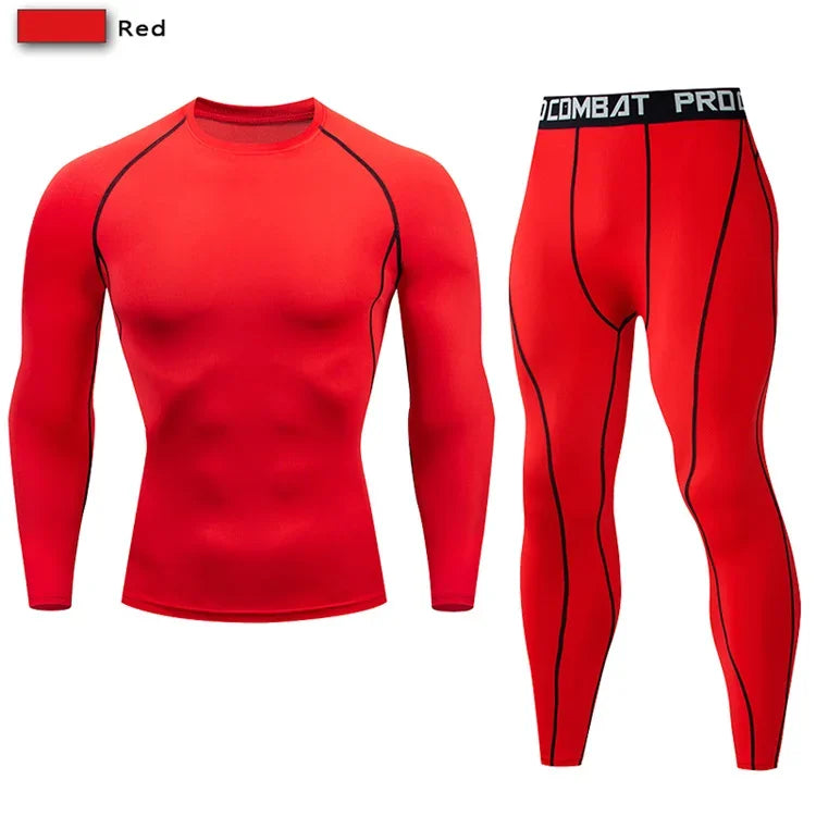 Conjunto deportivo de compresión para hombre, remera y calza elastizada