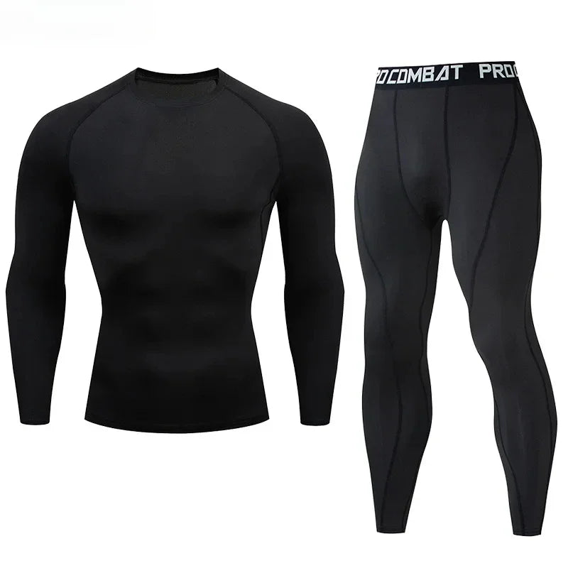 Conjunto deportivo de compresión para hombre, remera y calza elastizada