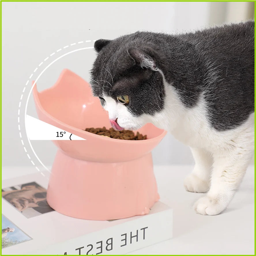 Comedero elevado de plástico con orejas para gatos y perros