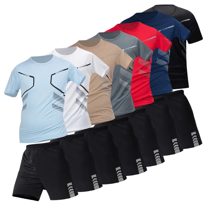 Conjunto deportivo de remera y short para hombre, secado rápido - talles grandes