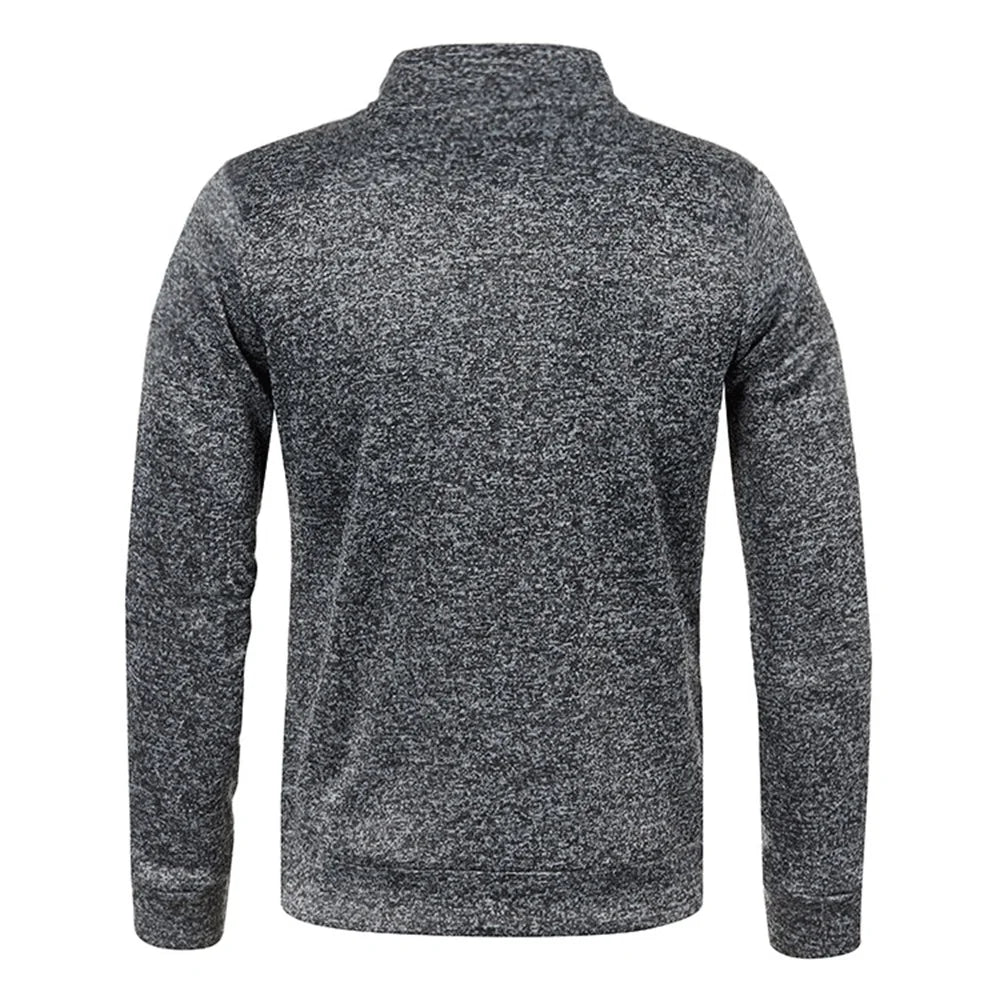 Buzo de Hombre con Media Cremallera y Cuello Alto, Tejido Grueso Liso