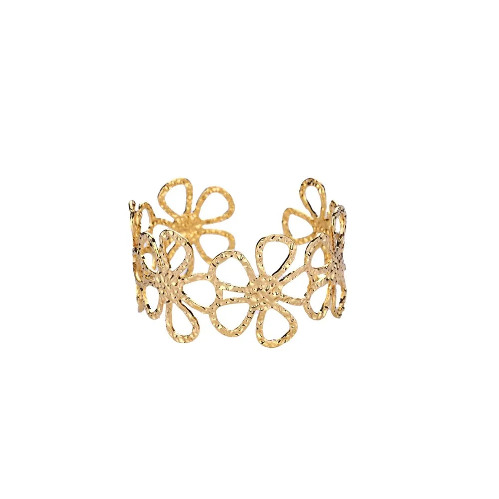 Pulsera Brazalete Abierta de Acero Inoxidable Dorado con Diseño Clásico
