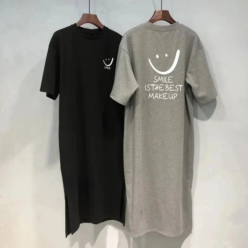 Vestido Midi Tipo Remera Manga Corta Oversize