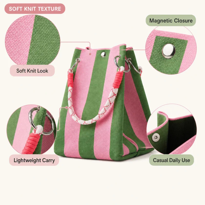 Cartera Tote Mini Tejida a Crochet Rayas Estilo Coreano