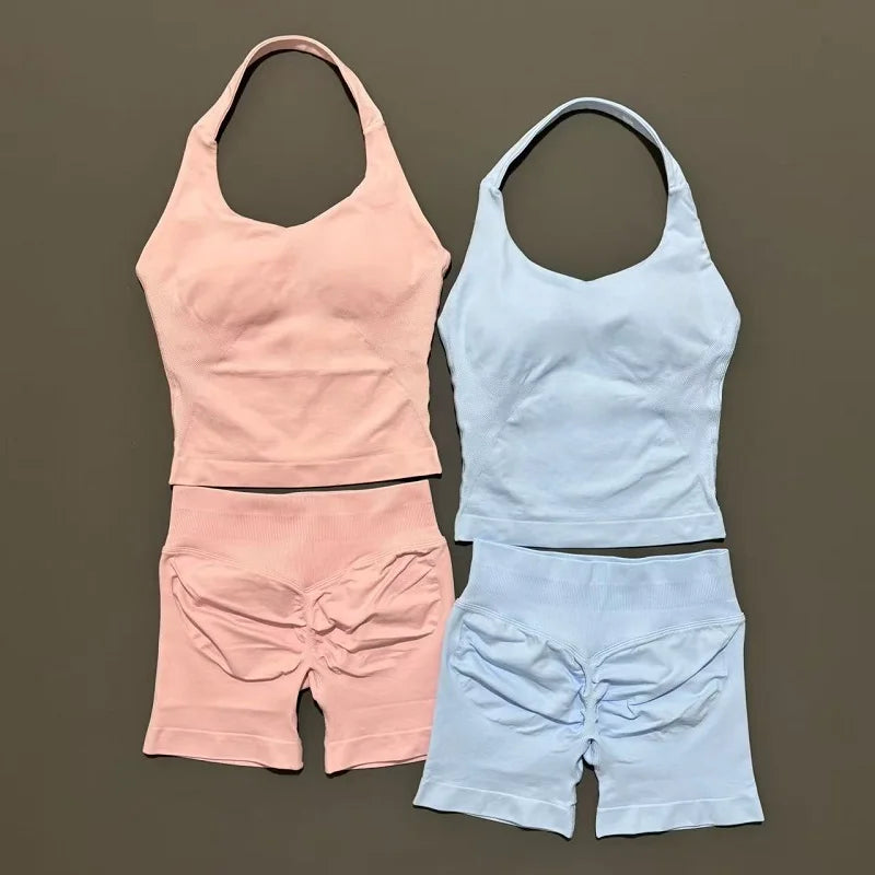 Conjunto Deportivo de 2 Piezas Top Halter y Short Modelador para Mujer