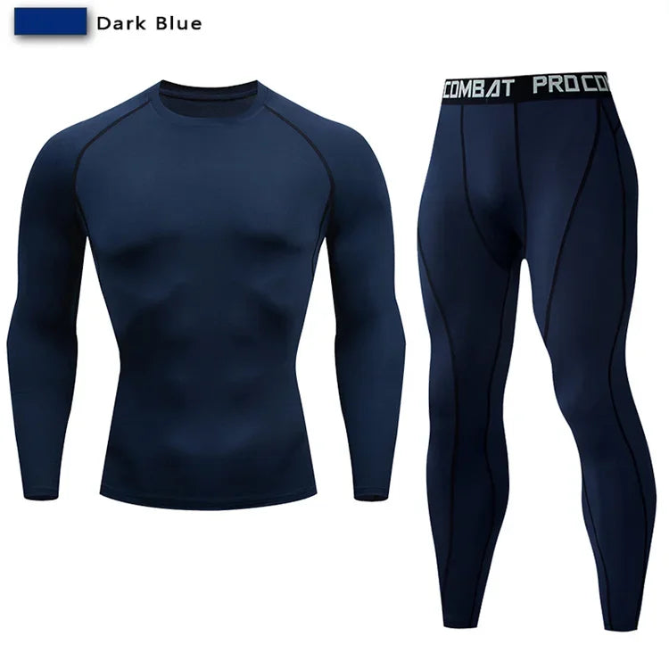 Conjunto deportivo de compresión para hombre, remera y calza elastizada