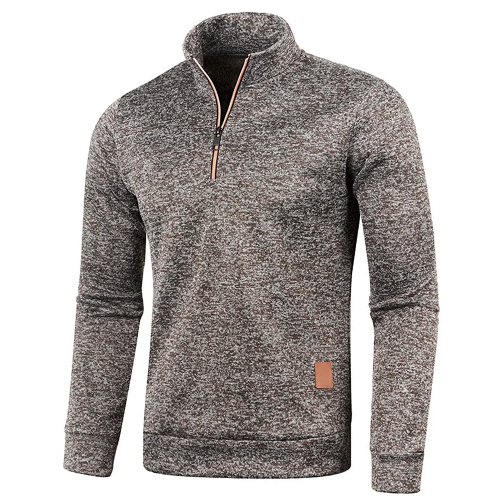 Buzo de Hombre con Media Cremallera y Cuello Alto, Tejido Grueso Liso