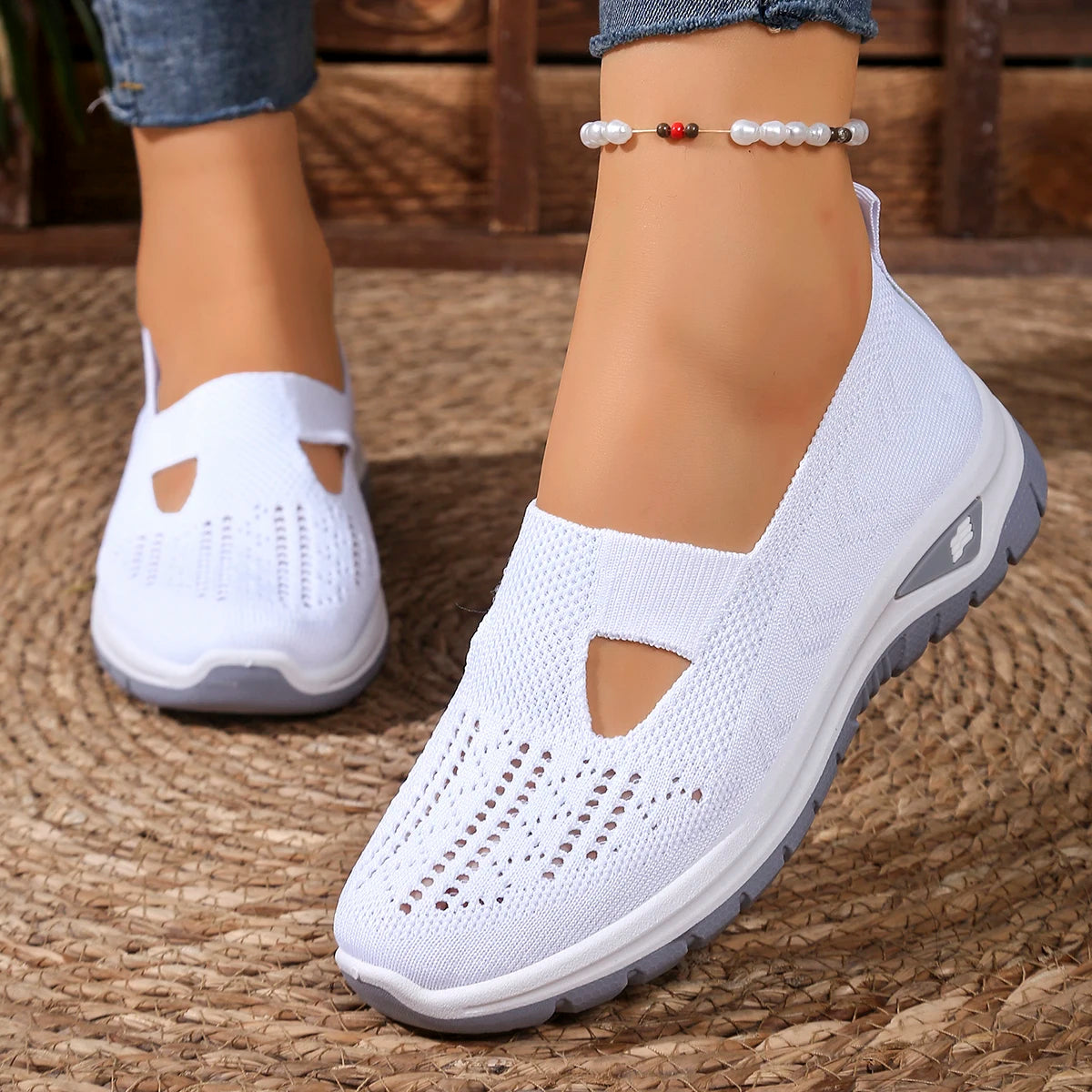 Zapatillas de Mujer Tejidas con Cierre Slip-On y Suela Antideslizante