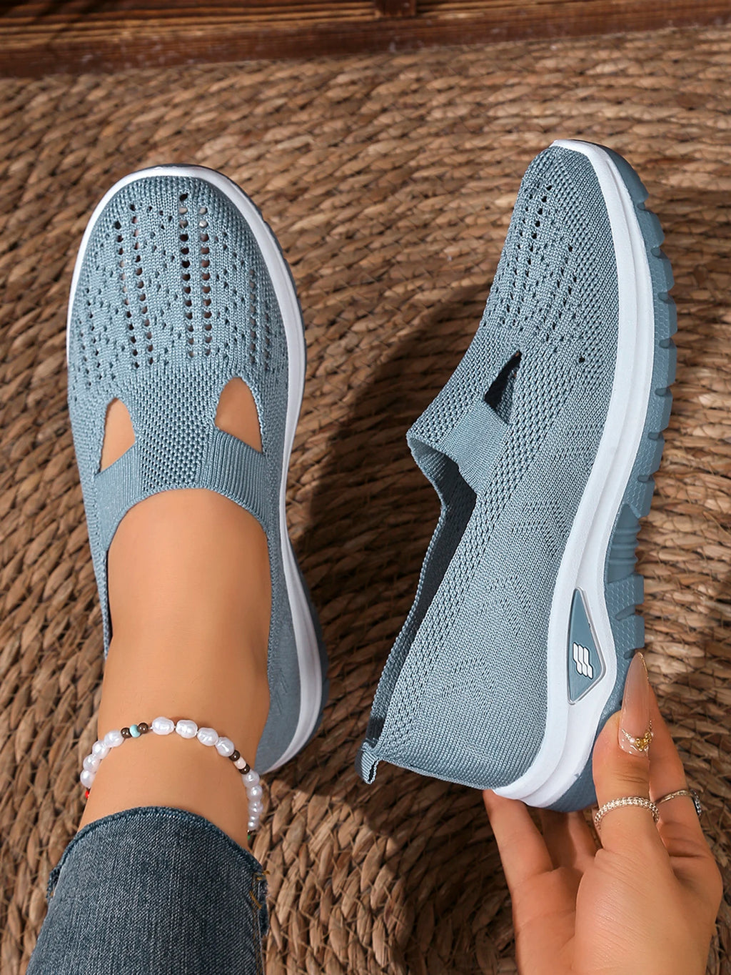 Zapatillas de Mujer Tejidas con Cierre Slip-On y Suela Antideslizante